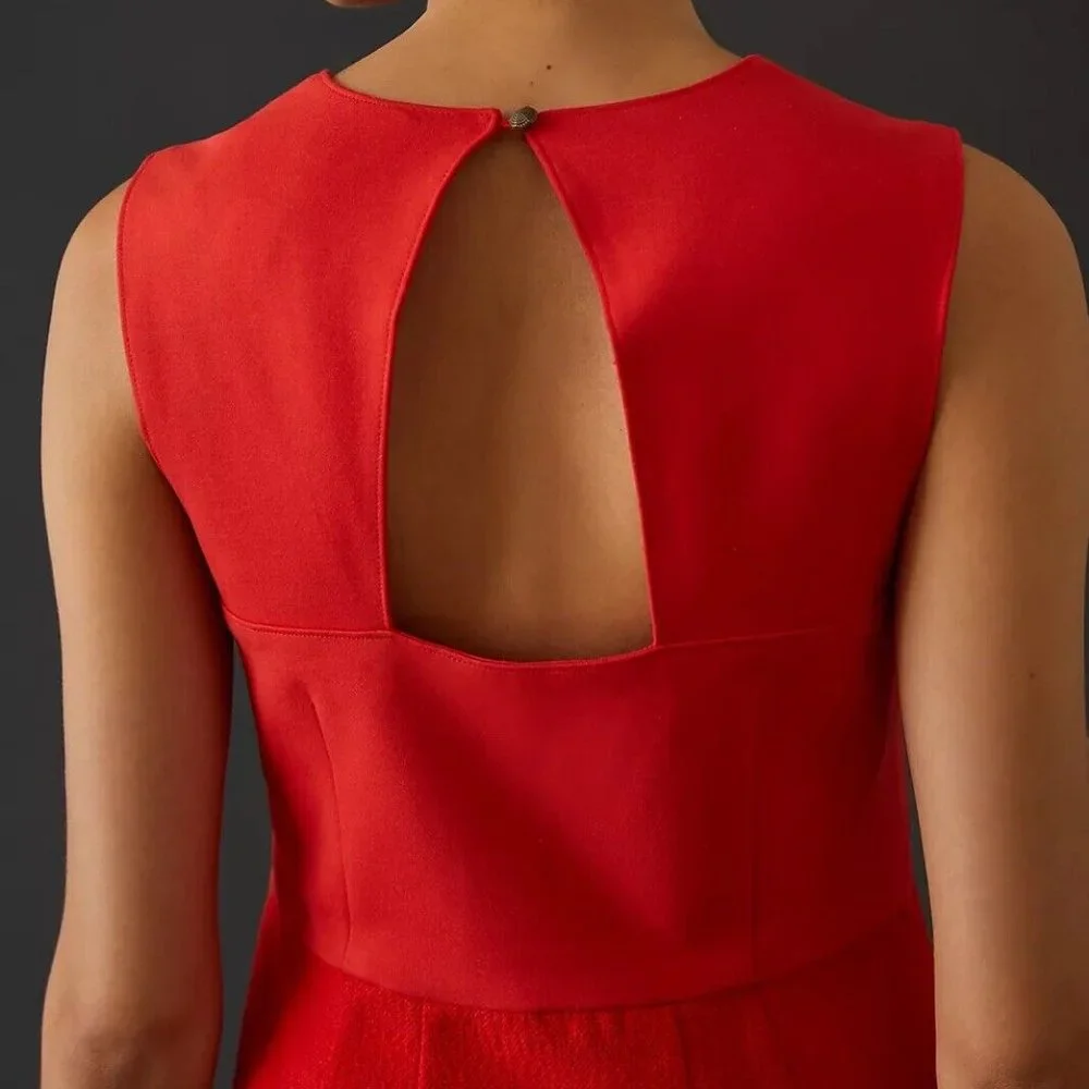 Anthropologie Maeve 10 NWT Squareneck Maxi Dress 160$ Red Holiday Cocktail - Picture 4 of 7